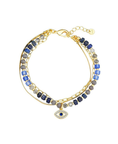 Cubic Zirconia Multi Blue Glass Evil Eye Triple Strand Bracelet