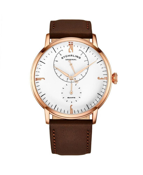 Men's Brown Genuine Leather Strap Watch 42mm