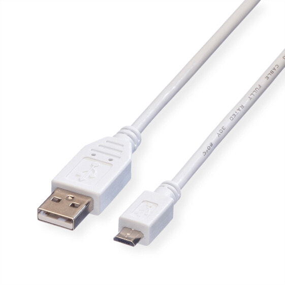VALUE USB 2.0 Cable, A - Micro B, M/M 3.0m, White, 3 mm