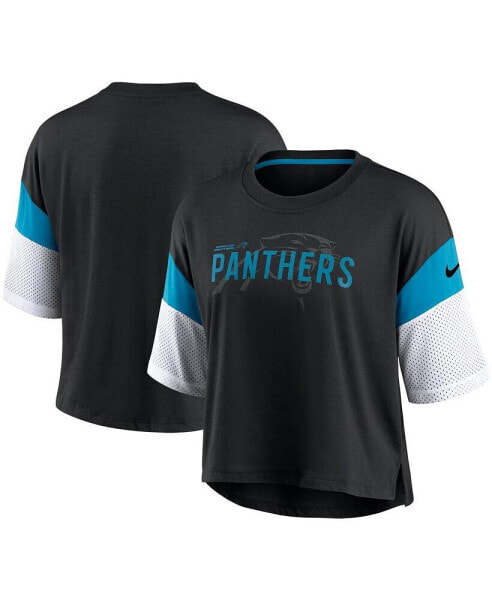 Women's Black/White Carolina Panthers Nickname Tri-Blend Performance Crop Top