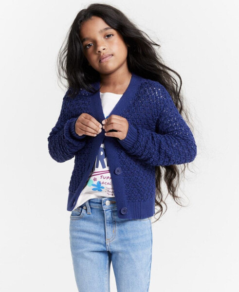 Girls Open-Stitch Cotton Cardigan, Created for Macy's