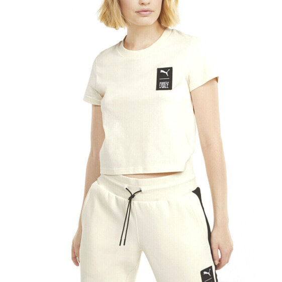 Puma Logo Crew Neck Short Sleeve T-Shirt X Fm Womens Off White Casual Tops 53233