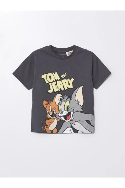 LCW baby Bisiklet Yaka Kısa Kollu Tom ve Jerry Baskılı Erkek Bebek Tişört