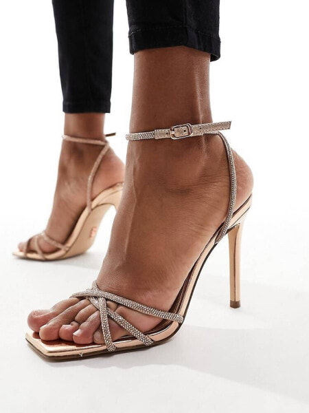 Steve Madden Slayed embellished strap heeled sandals in rose gold