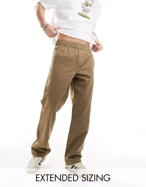 ASOS DESIGN relaxed pull on linen trouser in washed khaki