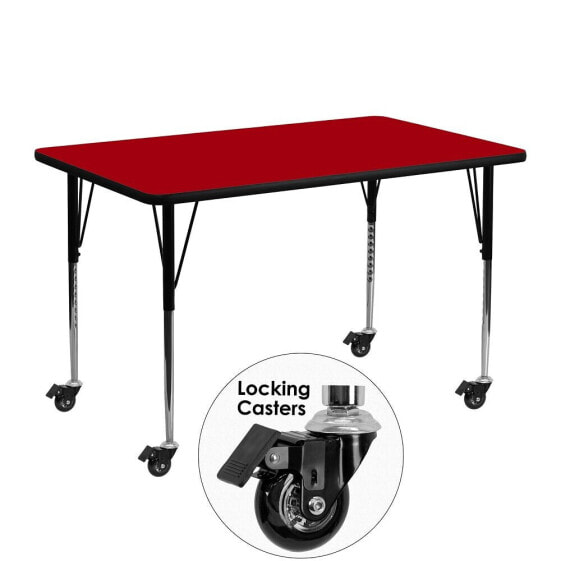 Mobile 24''W X 48''L Rectangular Red Thermal Laminate Activity Table - Standard Height Adjustable Legs