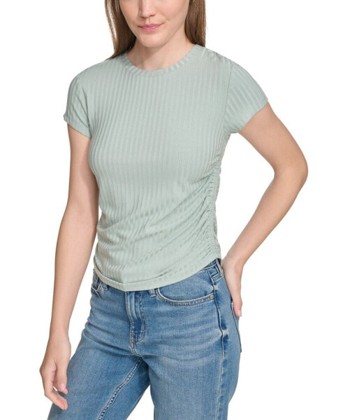 Women's Short-Sleeve Side-Ruched Crop Top