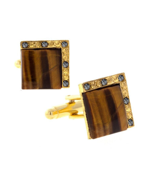 Jewelry 14K Gold Plated Tiger's Eye Square Cufflinks