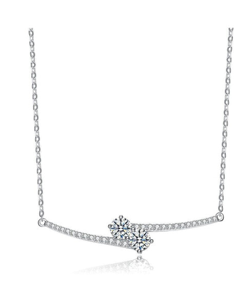 Sterling Silver Two Rods with Clear Cubic Zirconia Necklace