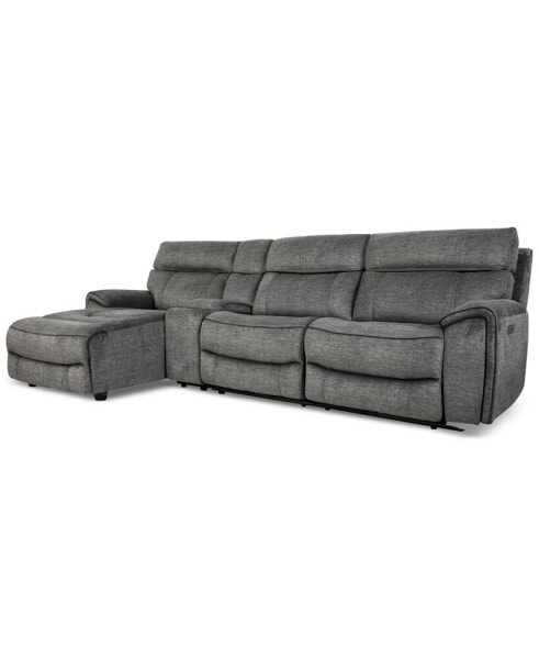 Hutchenson 4-Pc. Fabric Chaise Sectional with 2 Power Recliners, Power Headrests and Console