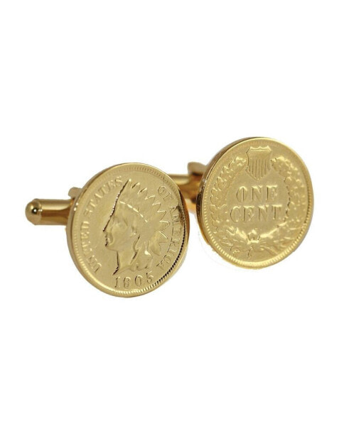 Запонки American Coin Treasures с монетой индейца, покрытой 24-каратным золотом