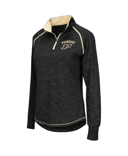 Свитшот Colosseum женский черный байкерсов Purdue Boilermakers Bikram с длинным рукавом 1/4 Zip