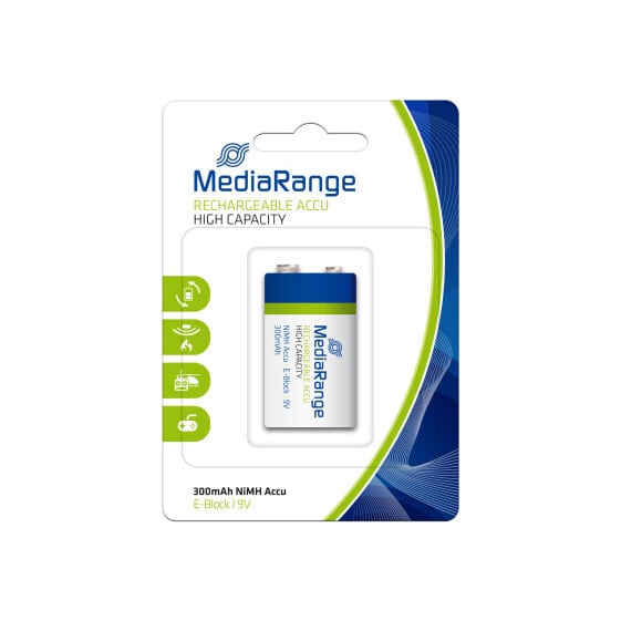 MEDIARANGE MRBAT124 - Rechargeable battery - Nickel-Metal Hydride (NiMH) - 9 V - 1 pc(s) - 300 mAh - Cd (cadmium),Hg (mercury)