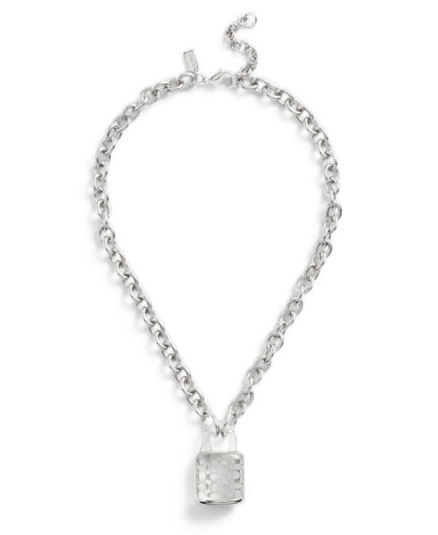 Clear Resin Signature Quilted Lucite Padlock Pendant Necklace