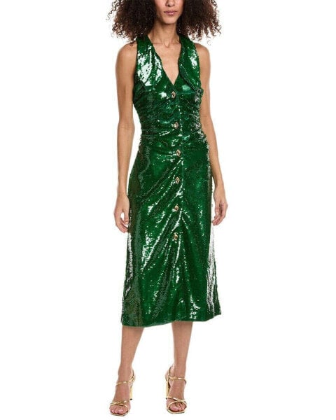 Ganni Sequin Midi Dress Women's Green 38