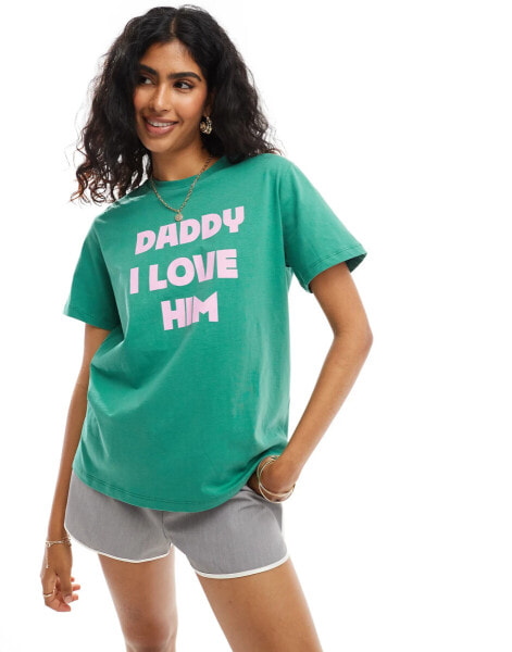 ASOS DESIGN regular fit t-shirt with daddy i love him graphic in green