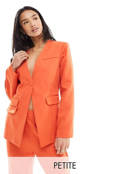 Extro & Vert Petite tailored buttoned blazer in rust co-ord