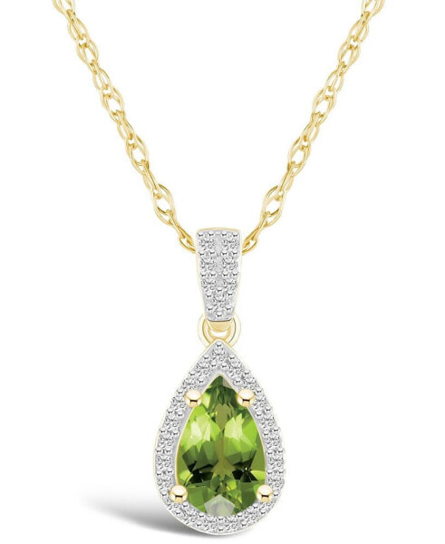 Peridot (9/10 ct. t.w.) and Lab Grown Sapphire (1/6 ct. t.w.) Halo Pendant Necklace in 10K Yellow Gold