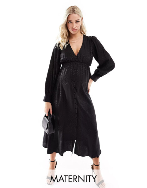 Nobody's Child Maternity v neck midi dress in black