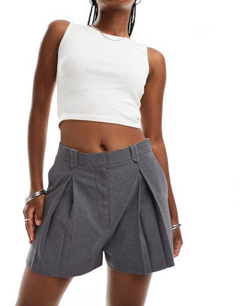 ASOS DESIGN high waist tailored shorts in grey