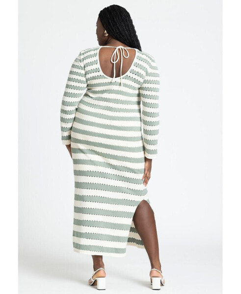 Plus Size Striped Sweater Dress With Tie Back