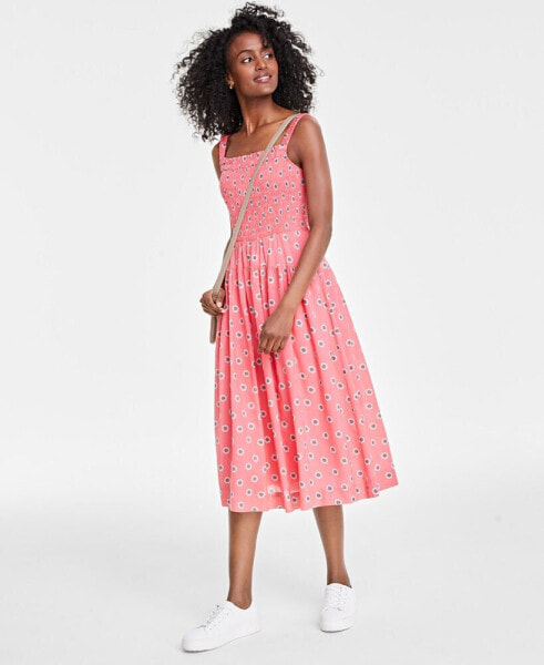 Women's Printed Smocked-Bodice Midi Dress, Created for Macy's