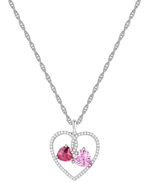 Macy's lab-Created Multi-Gemstone Hearts 18" Pendant Necklace (2-3/4 ct. t.w.) in Sterling Silver