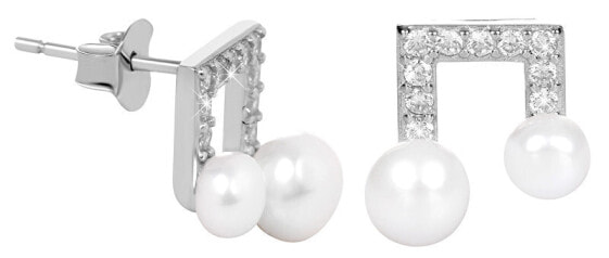 Silver Earrings with Right Pearl and Zircons JL0414