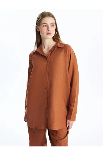 Рубашка LC WAIKIKI Модест с длинным рукавом oversize из льна для женщин