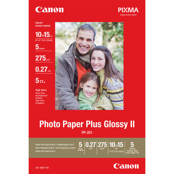 Canon PIXMA Photo Paper Plus Glossy II PP-201 A6 Photo Paper - 260 g/m² - 100x150 mm - 5 sheet