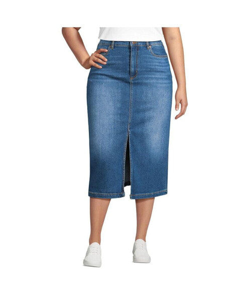 Plus Size Soft Denim Midi Column Skirt