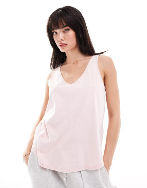 ASOS DESIGN ultimate cotton vest with scoop neck in washed pink