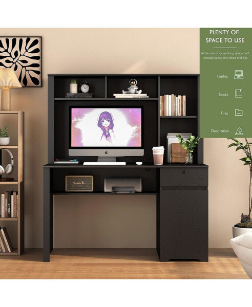 Multi-functional Home Office Work Desk with Storage, Charger, and Lockable Drawer