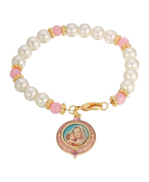 Браслет Symbols of Faith Pearl Mary with Child 14K Gold-Dipped.