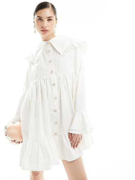 Sister Jane Curious collared shirt mini dress in ivory