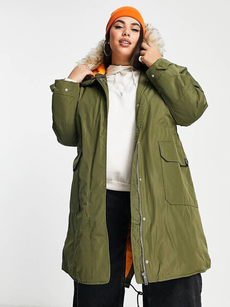 River Island Plus parka jacket in khaki