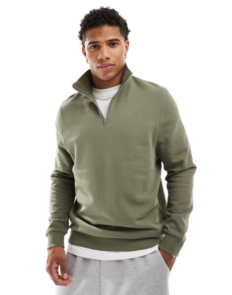 ASOS DESIGN half zip sweatshirt in green