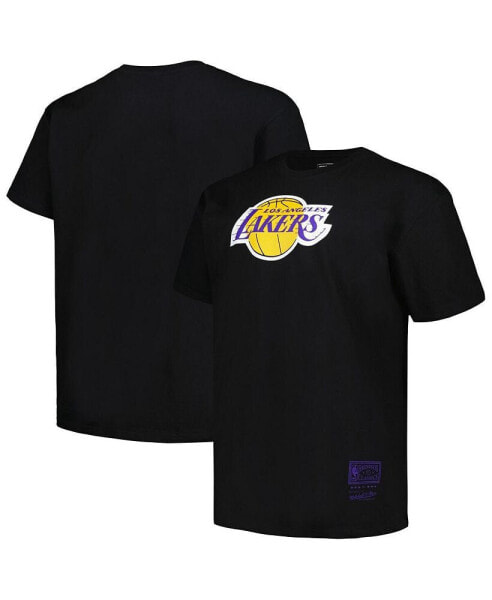 Men's Black Distressed Los Angeles Lakers Big and Tall Hardwood Classics Vintage-Like Logo T-shirt