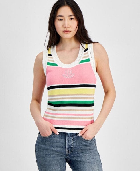 Women's Striped Round-Neck Sleeveless Sweater