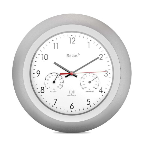 Цифровые часы настенные Mebus 19450 - круглые - серебристые - белые - пластиковые - современные - на батарейках
