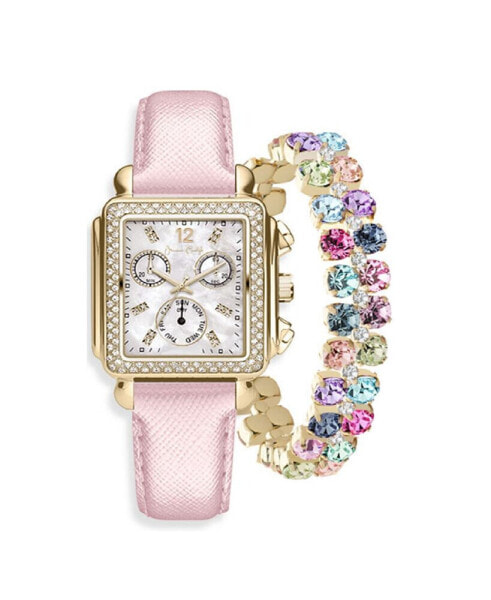 Наручные часы Jessica Carlyle женские кварцевые, розовые из полиуретана, кожаный ремень 29мм, набор для подарка