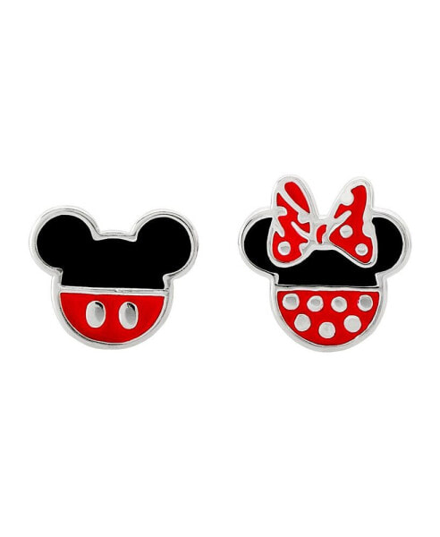 Mickey Mouse and Minnie Mouse Silver Plated Mismatched Stud Earrings