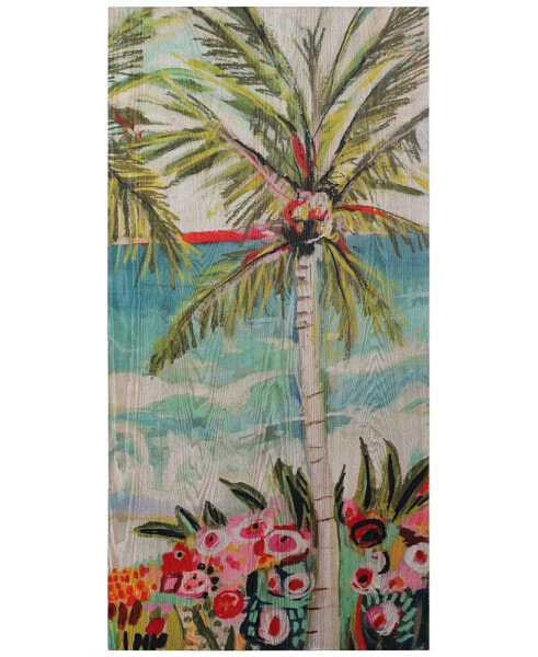 "Palm Tree Whimsy II" Fine Giclee Printed Directly on Hand Finished Ash Wood Wall Art, 48" x 24" x 1.5"