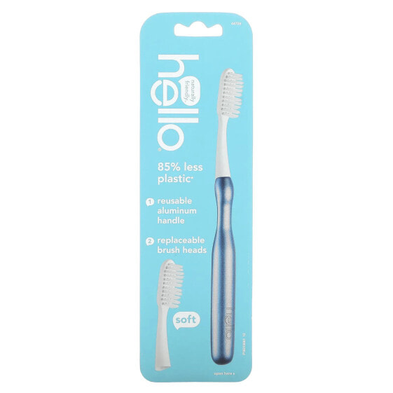 Aluminum Toothbrush with Replaceable Brush Heads, Soft, Blue, 1 Toothbrush and 1 Replaceable Brush Head