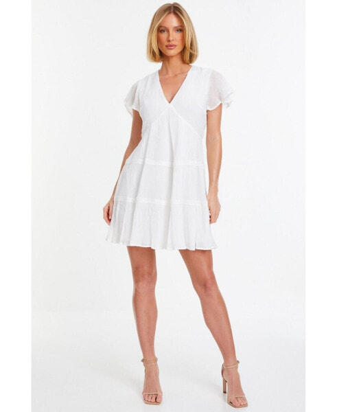 Plus Size V-Neck Frill Sleeve Tunic Dress