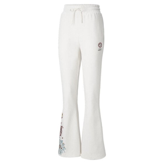 Puma Liberty X Floral Drawstring Flared Pants Womens White Casual Athletic Botto