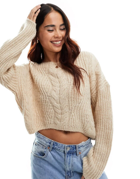 Stradivarius cable knit jumper in beige