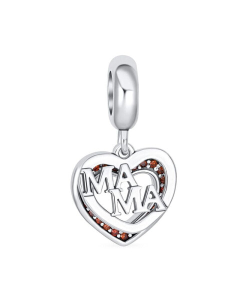 Two Open Hearts BFF Word MAMA Red Cubic Zirconia Dangle Charm Bead For Mother Mom Sterling Silver Fits European Bracelet