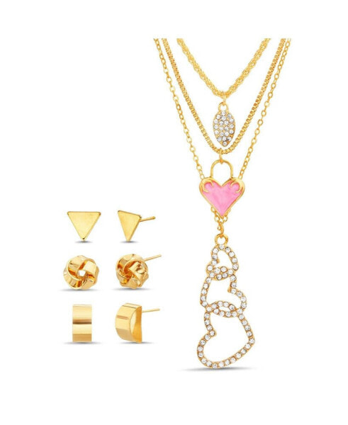 Gold-Tone Heart Necklace and Earrings Set