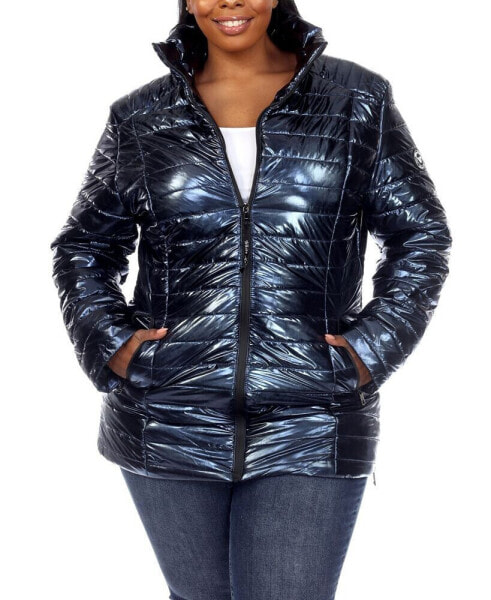 Plus Size Metallic Puffer Coat